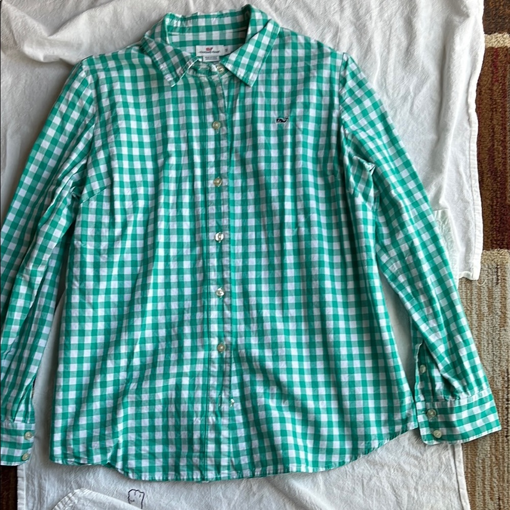 Vineyard Vines Women’s Green Checkered Shirt size 12